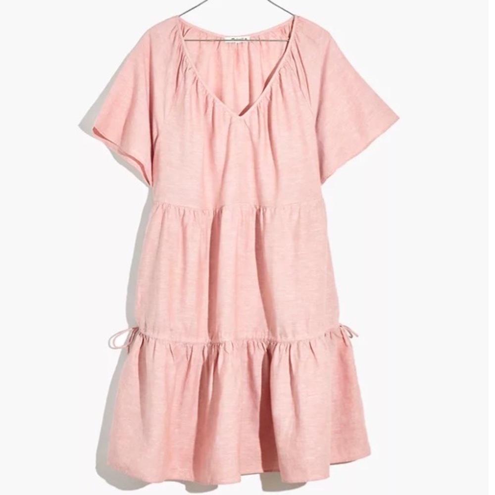Madewell linen-blend tiered mini dress pink